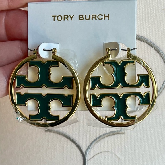 Tory Burch Gold and Green Circle Earrings - Picture 2 of 8